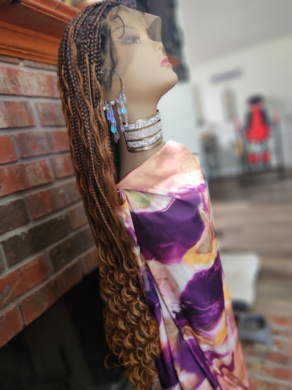 Hand-Braided Long Ombre Box Braids with Honey Blonde Highlights - Full Lace cap - Picture 6 of 7